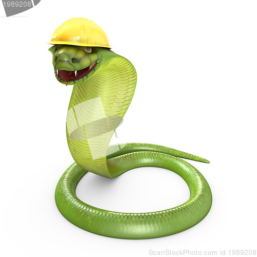 Image of Green cobra bent in a yellow helmet