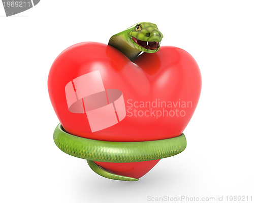 Image of Green cobra on a red heart