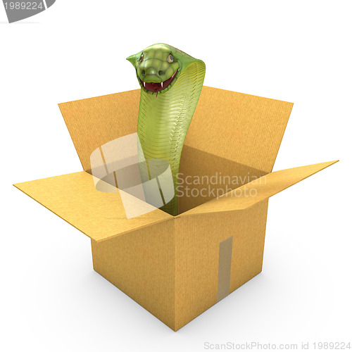 Image of Green cobra in a carton box