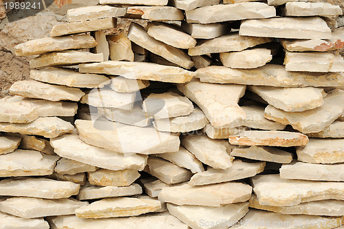 Image of Heap of flat paving stones, limestone