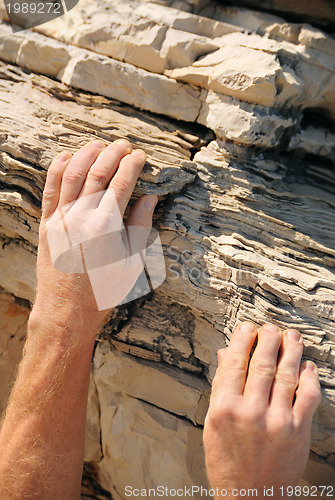 Image of Rock climber, detail of hands