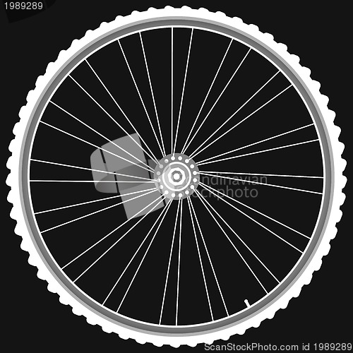 Image of bike wheel with tire and spokes isolated on black background