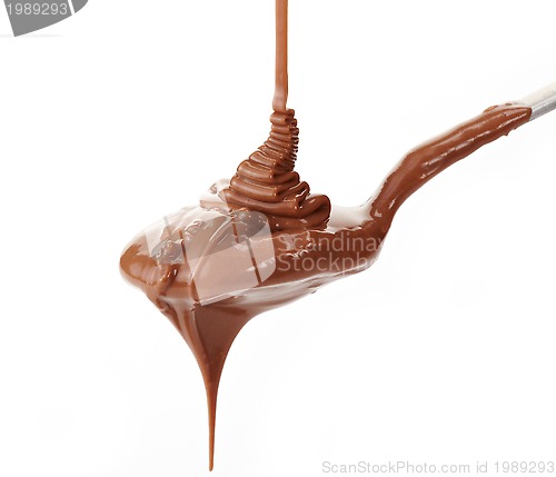 Image of Melted chocolate flowing on a spoon