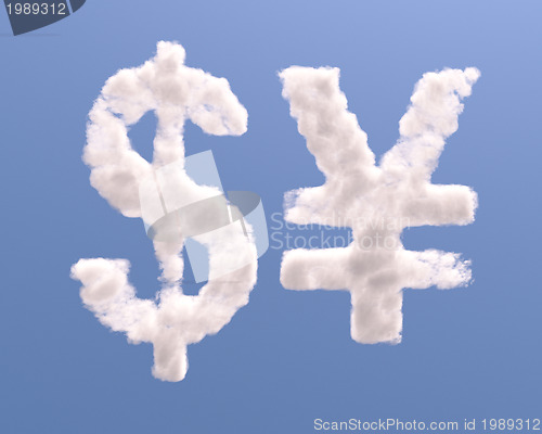 Image of Dollar and yen shape clouds