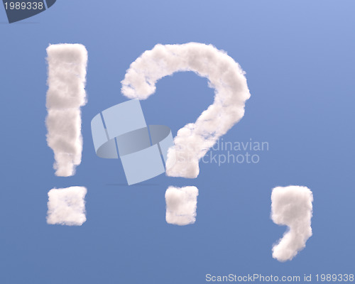 Image of Question, exclamation and comma shape clouds