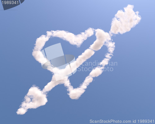 Image of Heart shaped cloud with arrow