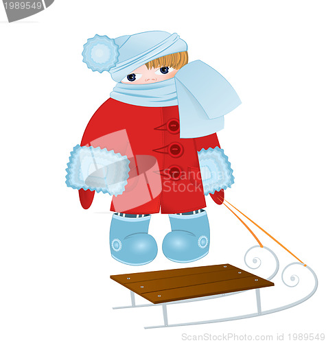 Image of Cartoon kid with sled 
