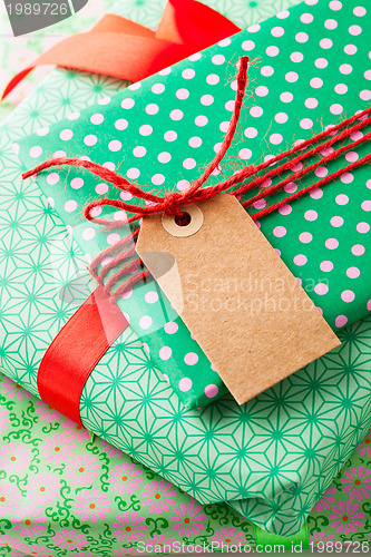 Image of Wrapped gifts with tag