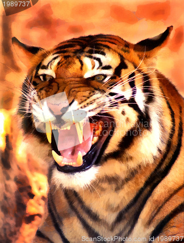 Image of Angry Face Tiger Portrait Painting