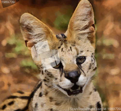 Image of Serval African Wild Cat Portrait Painting