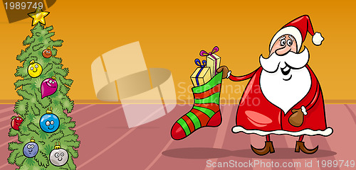 Image of Santa and christmas sock cartoon card