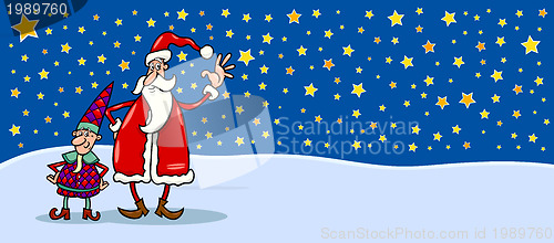 Image of Santa and cristmas elf cartoon card