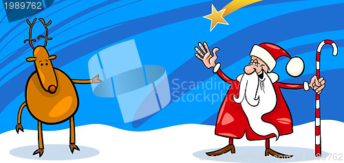 Image of Santa and Reindeer cartoon card