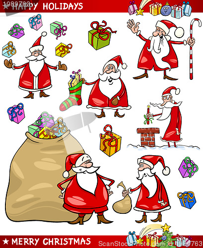Image of Cartoon Set of Santa Christmas Themes