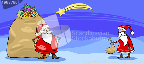 Image of Santa Claus and sack cartoon card