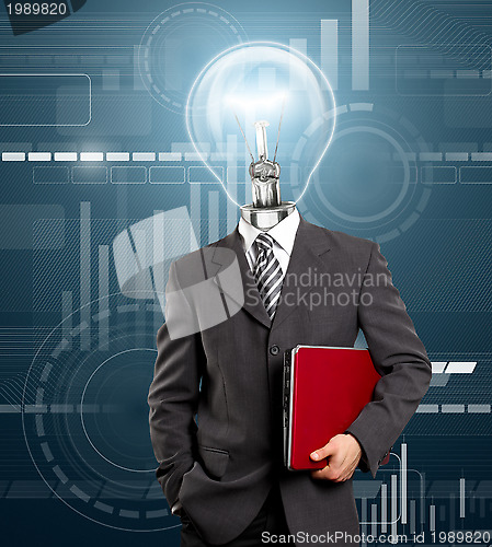 Image of Lamp Head Businessman With Laptop