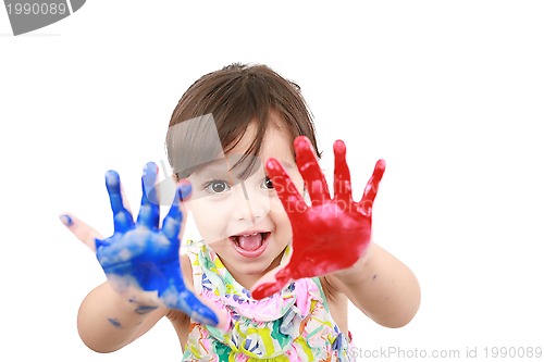 Image of Little girl with painted hands 