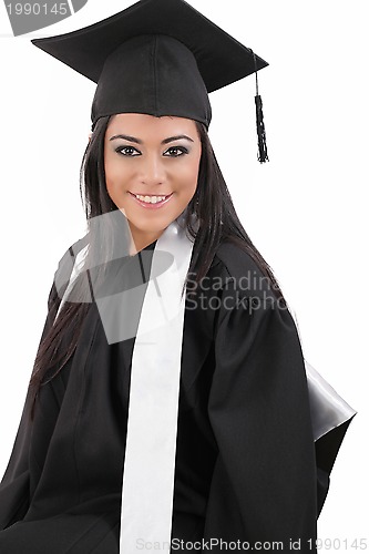 Image of Full isolated studio picture from a young graduation woman