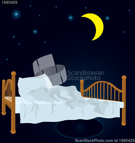 Image of Unmade bed under moon 