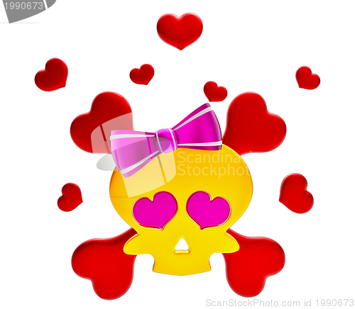 Image of Day of The Dead skull and crossbones with hearts
