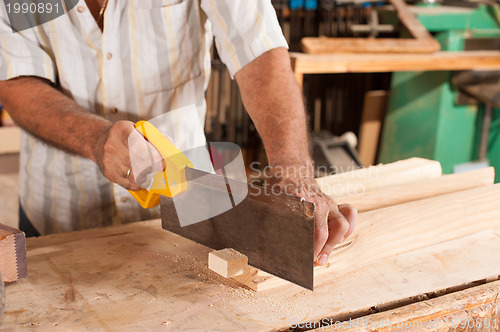 Image of Carpenter with hand saw
