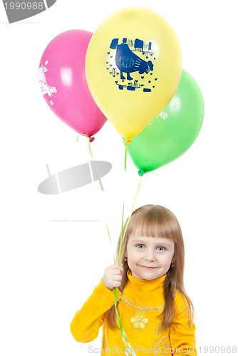 Image of Full isolated studio picture from a little girl with balloons