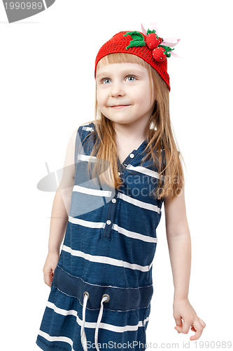 Image of happy smiling little girl on white background in studio