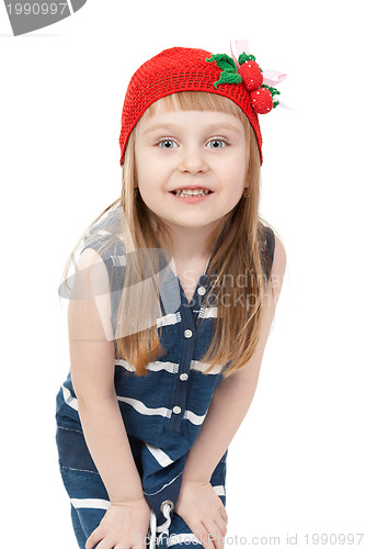 Image of playful four-year-girl posing on a white background