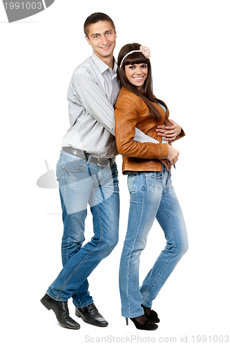 Image of Portrait of a beautiful young happy smiling couple - isolated