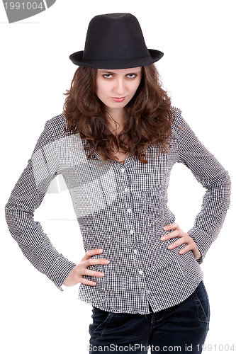 Image of girl in a plaid shirt and black hat