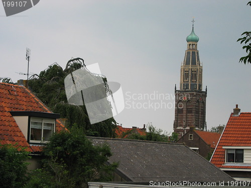 Image of weird tree and leaning church tower