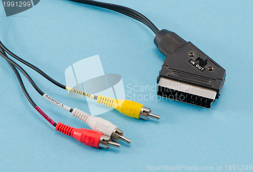 Image of tv scart cable connector audio video tulip wires 