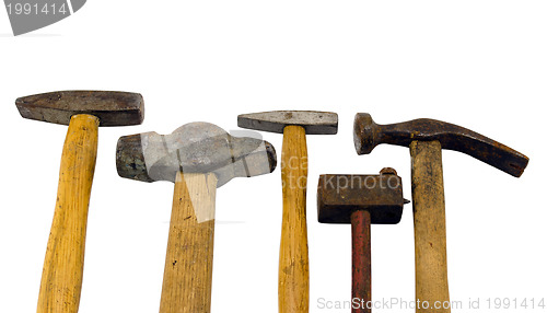 Image of various hammer tool collection isolated on white 