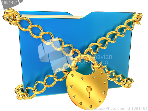 Image of blue folder with golden hinged lock