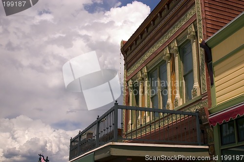 Image of Close up on an Old Building with Cloudy Background