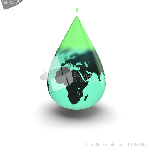 Image of Earth inside green water drop