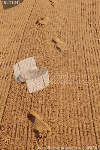 Image of Human footprints on the beach sand