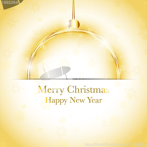 Image of Merry Christmas Happy New Year Ball Golden with Stars and Snowfl