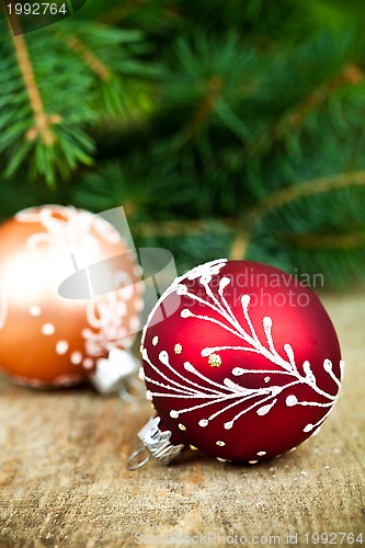 Image of christmas decorations and fir tree