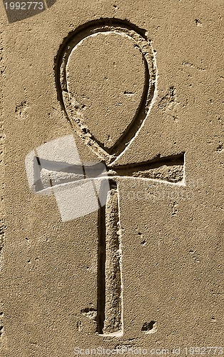 Image of Ancient egypt symbol Ankh carved on the stone