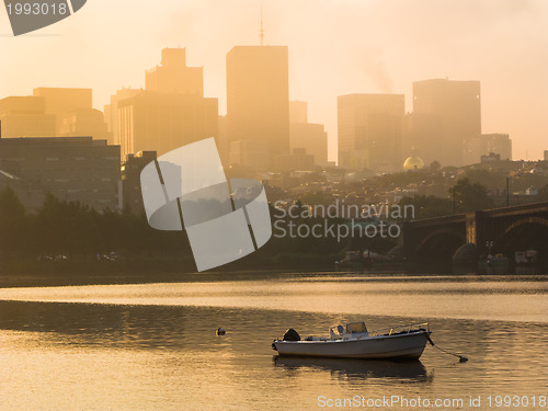 Image of Motorboats anchored in the Charles River in Boston