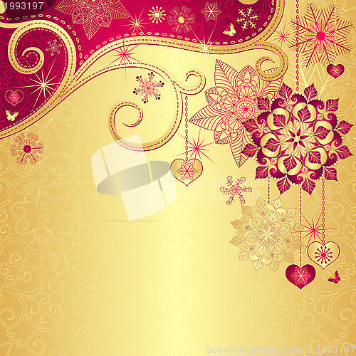 Image of Christmas vintage gold-red background