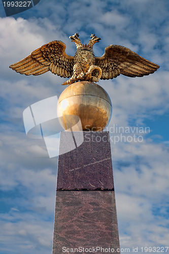 Image of golden russian two-headed eagle sitting on an orb in Helsinki
