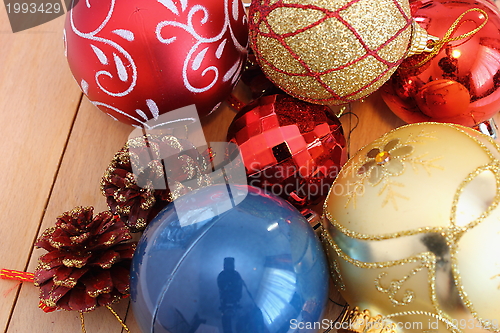 Image of christmas globes on table