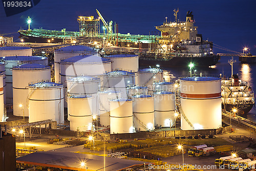 Image of Oil tanks scene at night