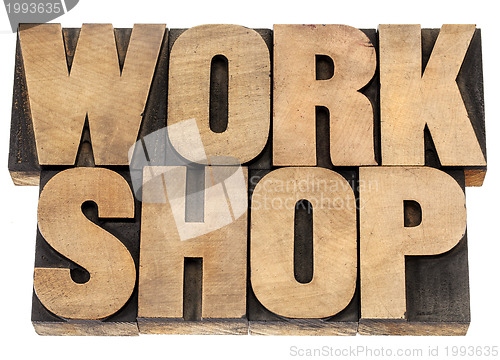 Image of workshop word in wood type