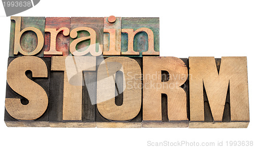 Image of brainstorm word in wood type