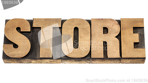 Image of store word in wood type