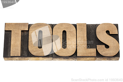 Image of tools word in wood type
