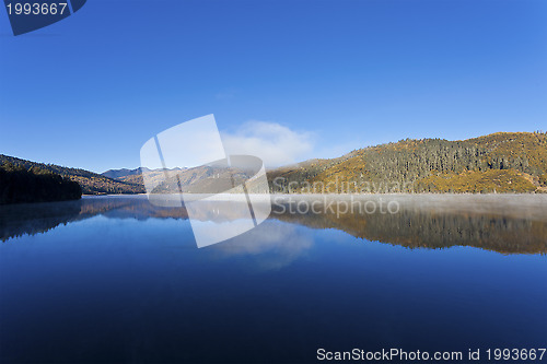 Image of Shudu lake in Autumn. Pudacuo National Park in Yunnan Province, 